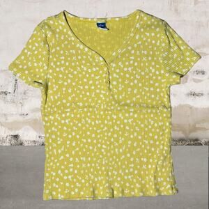 Old Navy Girls Yellow Floral Short Sleeve V-Neck Top - Size Large (10/12)